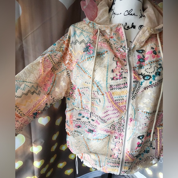 🌸HP🛼 Sequin jacket bomber womens hoodie top zip up rainbow - Picture 10 of 11